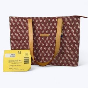 Dooney & Bourke East/West Tote Bag Monogram Leather HW414 BX Double Handle Purse